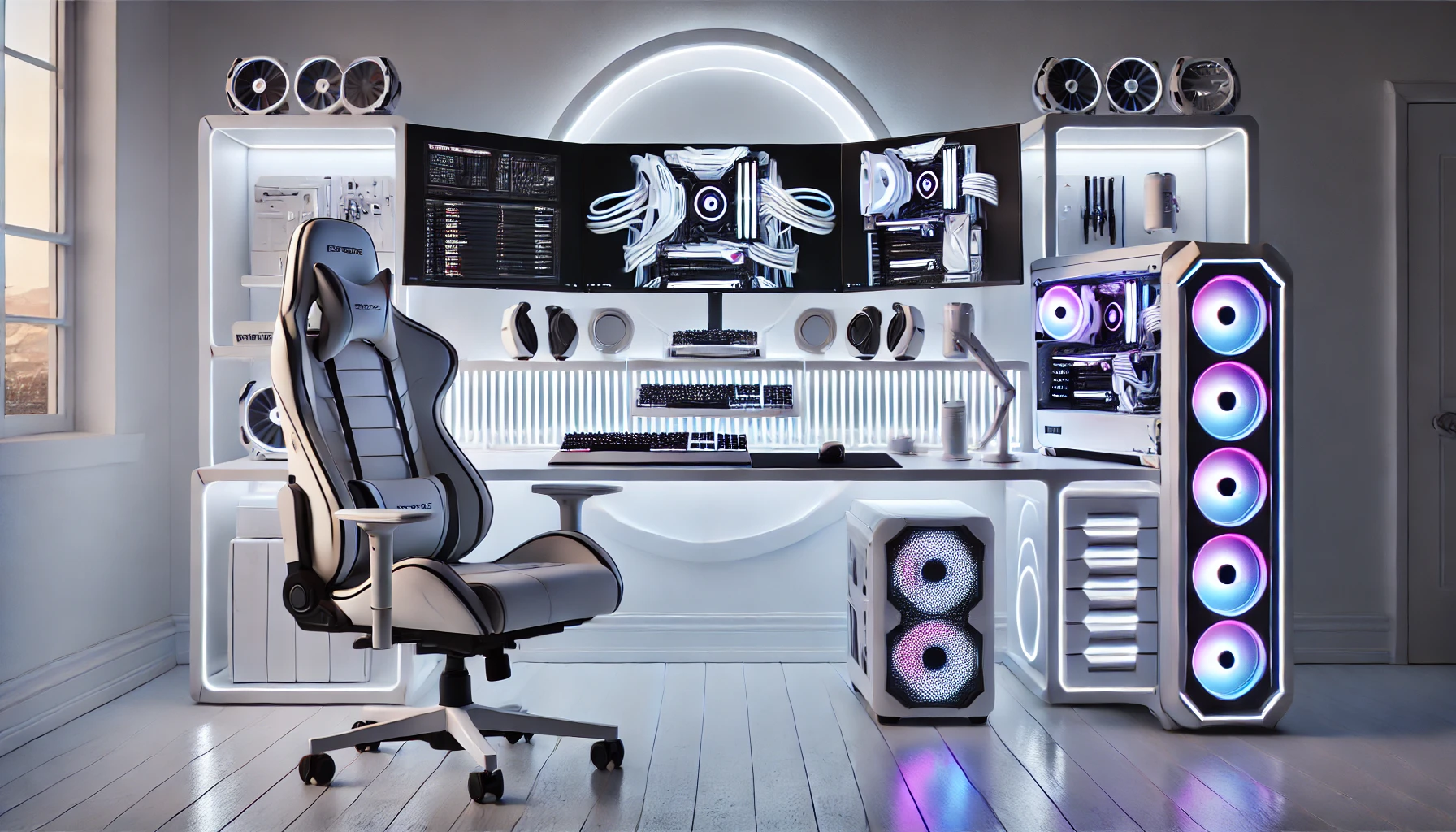 white futuristic enginiring gaming setup